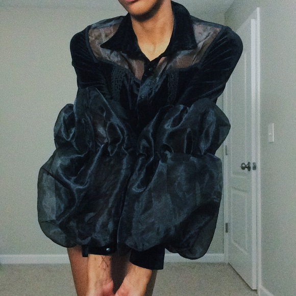 Puffy Sleeve Button Down Blouse - Picture 2 of 3